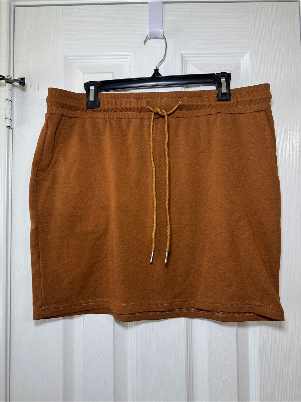 Rust Brown Drawstring Knit Mini Skirt - Picture 3 of 9